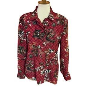 Vtg 90s Leslie Faye Equestrian button down blouse